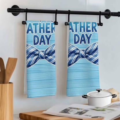 Happy Father's Day Kitchen Towels Set of 1 Blue Stripes Tie Rustic Wooden Grain Decorative Dish Towels Ultra Soft Microfiber Absorbent Reusable Dishcloths for Kitchen Drying, 18x28 Inch - size: 28" x 18" (Pack of 1)