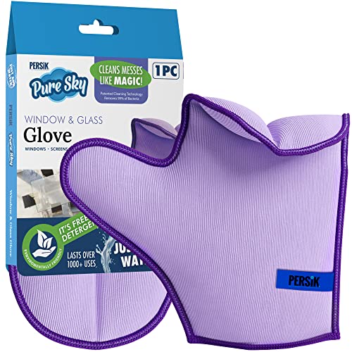 persik Pure-Sky Microfiber Glass Cleaning Glove - Just Add Water, No Detergents - Streak-Free Window Cleaner for Windows, Mirrors, Shower Doors & Car Glass - style: Window and Glass Glove