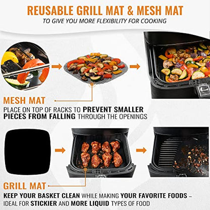 Air Fryer Accessories Compatible with Cosori, Chefman, Philips, Dash, Emeril Lagasse, Bella, Comfee, Nuwave® + More, Air Fryer Rack, Cheat Sheet Guides, Liners and Cleaner Brush - size: Small