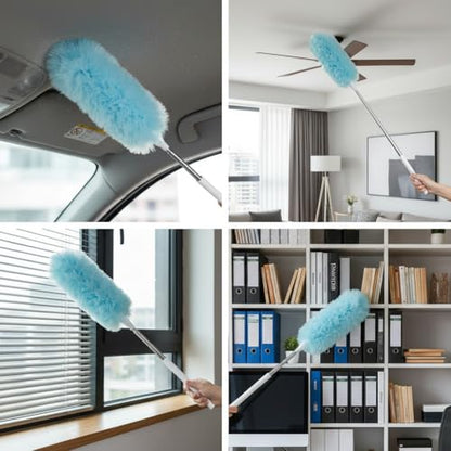 Microfiber Duster for Cleaning, Extendable Pole, Up to 30 Inch Reachable, Cleaning Tools for Car, Ceiling Fan, Window, Furniture, Office(Blue) - color: Blue