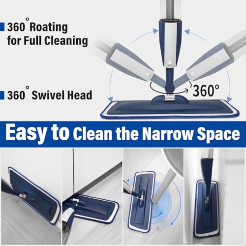 Spray Mop for Floor Cleaning, 2 Pack with Refillable Bottles & Pads | Blue combo, refillable 14 oz bottles, 6 washable microfiber pads, wet/dry use for hardwood, tile, laminate, home & commercial - color: Blue&blue