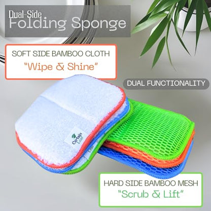 Foldable Dish Sponge – Thin Dual-Sided with Mesh Scrubber and Rayon derived from Bamboo Reusable Non-Scratch Kitchen Sponge for Multi-Surface Cleaning, 6 Pack