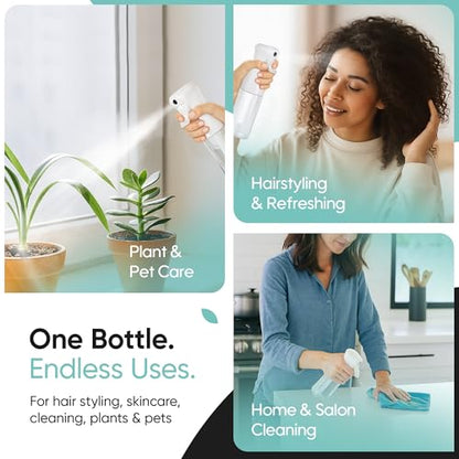 Aquableu Spray Bottle for Hair – Continuous Mist Spray Bottle for Hair Care, Styling, Cleaning, Plants, Pets & Essential Oils (Pack of 2 - Clear, 6.76oz/200ml) - color: Clear - Pack of 2