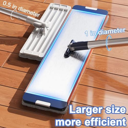 16 Inch Dual-Bucket Spin Mop Set, ， Hands-Free Wringing System，360° Rotating Flat Mop with Separate Clean & Dirty Water, Aluminum Alloy Head & 8 Microfiber Pads