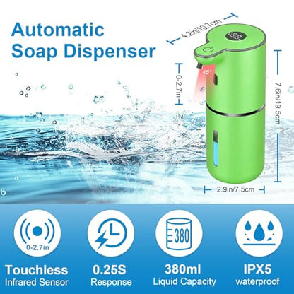 OHIFAST Automatic Foaming Soap Dispenser Touchless, USB Rechargeable Smart Hand Soap Dispenser, 6-Level Adjustable, 12.8oz/380mL Wall Mounted for Bathroom Kitchen Dish Soap-Green - color: Green, style: Foam