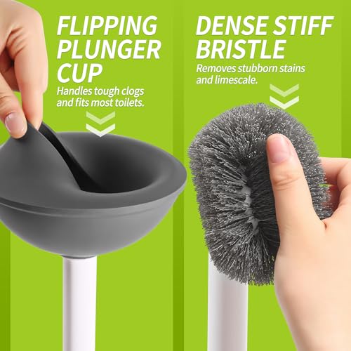 IVYROLL Toilet Brush and Plunger Set Hidden, S-Shaped Toilet Brush Plunger Combo, Perfect for Homes, Apartments & Bathrooms - color: White