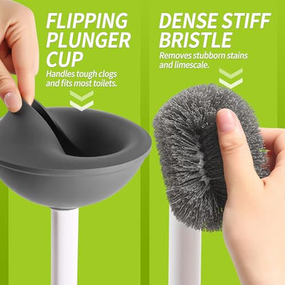 IVYROLL Toilet Brush and Plunger Set Hidden, S-Shaped Toilet Brush Plunger Combo 2 Pack, Perfect for Homes, Apartments & Bathrooms - color: Gray