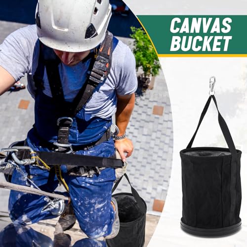 2 Pack Canvas Bucket 15" x 12" Heavy Duty Lineman Tool Bag with Plastic Bottom & Metal Hook Electrician Tool Organizer for Jobsite Use, Load Rated up to 150 Pounds (Black) - color: Black