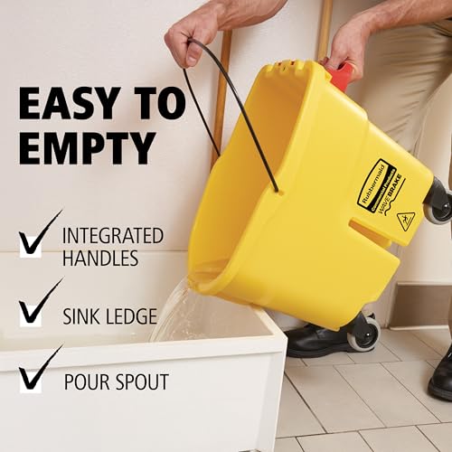 Rubbermaid Commercial Products WaveBrake 26 Qt. Side-Press Mop Bucket and Wringer Combo on Wheels, Yellow, for Professional/Industrial/Business Heavy-Duty Floor Cleaning/Mopping - size: 26 Qt