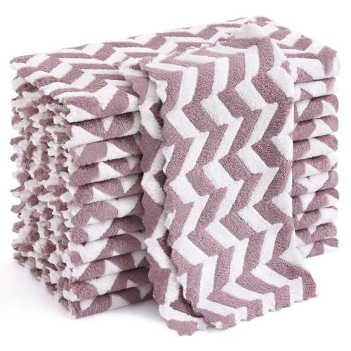 Homaxy 12 Pack Kitchen Dish Cloths, Ultra Soft and Absorbent Dish Towels, Reusable Fast Drying Microfiber Cleaning Cloth, Irregular Waves Coral Velvet No-lint Cleaning Rags, 10 x 10 inches, Purple - color: Purple - Irregular Wave, style: 10" x 10" - 12 Pa