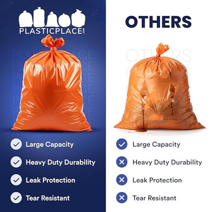 Plasticplace 42 Gallon Trash Bags |3.0 Mil | Orange Heavy Duty Contractor Trash Bags | 33" x 48", 50 Count (Pack of 1) - size: 33" x 48", style: 42 Gallon, 3.0 Mil