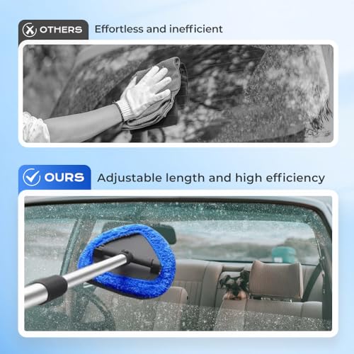 Car Windshield Cleaning Tool, Microfiber Wand Window Cleaner Kit for Auto Glass, 2026 Upgraded Car Window Cleaner with Reusable Washable Pads, Interior Exterior Glass Scrubbing Wand (Blue - Triangle) - color: Blue - Triangle