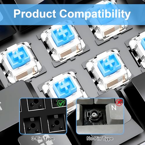 15PCS Blue Switch Replacement with 4PCS Keycap Puller Cleaning Tool Kit,3 Pin Mechanical Keyboard Switches,Dustproof and Waterproof,Accurate Typing, LED Keyboard, Gaming Keyboard