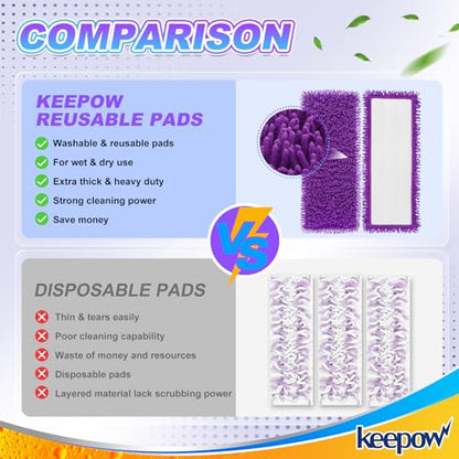 KEEPOW 6 Pack Reusable Mop Pads Compatible with Swiffer PowerMop, Wood Floor Pads Microfiber Mop Replacement Refills Machine Washable for All Floor Surfaces - color: Purple-6 Pack