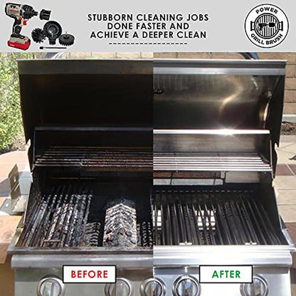 Power Grill Brush - Grill Brush 5 Piece BBQ Cleaning Kit - Nylon Safe Bristle, Wire Free, Safe for All Grates Stainless Steel, Porcelain, Charcoal Smoker Grill Cleaner Scraper, Accessories Outdoor
