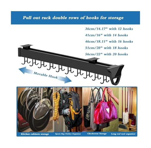 Pull Out Mop and Broom Holder Cabinet Organizer Heavy Duty Aluminum Slide Out Storage Rack with Adjustable Hooks for Kitchen Cabinet Cleaning Tools Pots Pans Closet Storage 31cm/12.2in - size: 31cm/12.2in