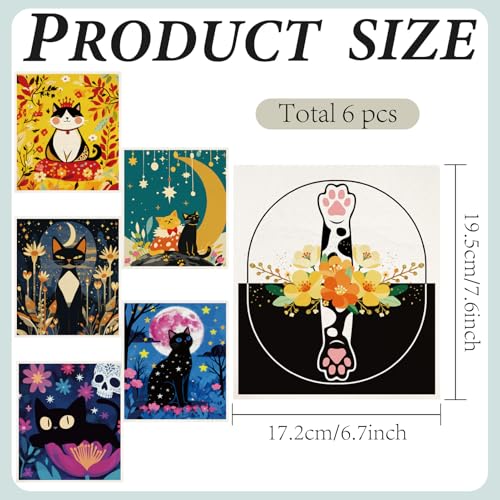 CREATCABIN 6Pcs Black Cat Swedish Dishcloths for Kitchen Reusable Swedish Dish Towels Cat Dish Rags Absorbent Washable Cellulose Cleaning Sponge Cloth No Odor for Home Table Houeswork 6.7x7.6 Inch - style: Black Cat