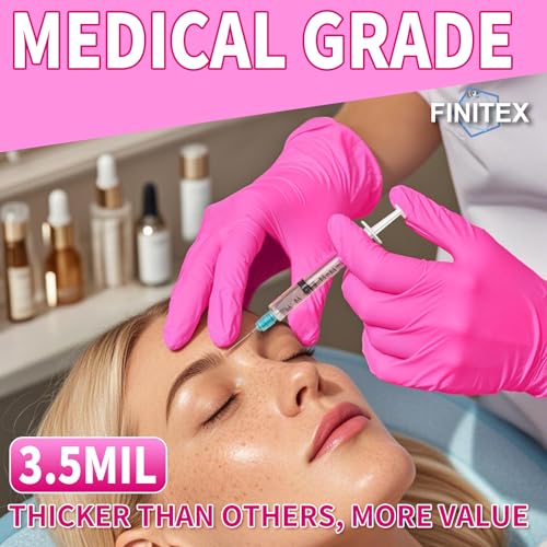 FINITEX Nitrile Disposable Latex-Free Gloves - 3.5mil 100/1000PCS Powder-Free Latex Free Cleaning Medical Exam Food Gloves - color: Rose Red (Large 100)