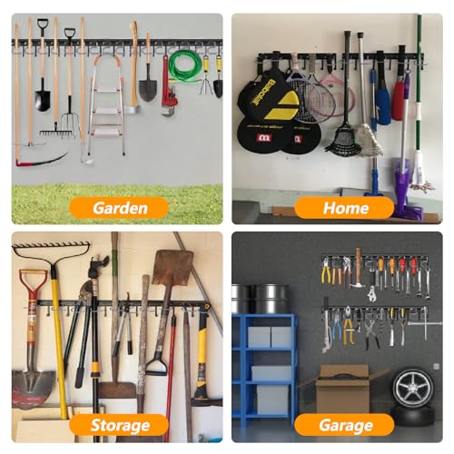 WellMade 64'' Adjustable Garden Tool Organizer, Garage Storage System with Hooks, Wall Mount Tool Organization Rack, Black