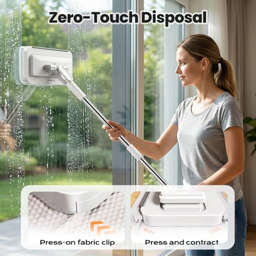 Hands-Free Multi-Purpose Flat Mop, Disposable Dust Long Handle Hands Free Flat Mop One Click Convenient Cloth Changing, Mini Mops Grip Zero Touch Mops for Multi Surface Cleaning (43.3 in) - color: 43.3 in