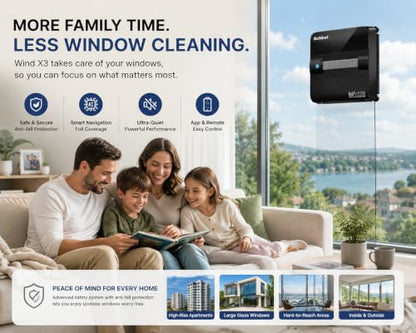 Wind X3 2026 Window Cleaning Robot – Black Robot Window Cleaner with Automatic Spray Function, Suitable for Small and Big Windows with and Without a Frame