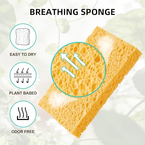 JOYMOOP Dish Sponge Scrubber, Cellulose Sponges Kitchen for Non-Scratch Washing Dishes, Household Cleaning Scrub Natural Sponge, Pack of 12 Colorful Sponges - color: Mixed Color [12 Pcs]
