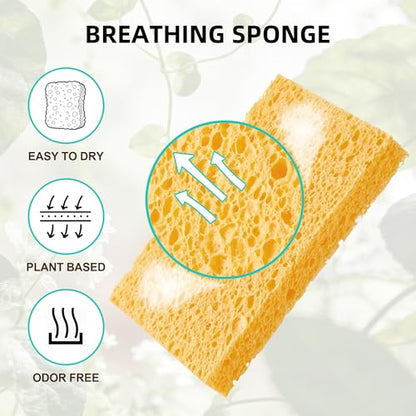 JOYMOOP Dish Sponge Scrubber, Cellulose Sponges Kitchen for Non-Scratch Washing Dishes, Household Cleaning Scrub Natural Sponge, Pack of 12 Colorful Sponges - color: Mixed Color [12 Pcs]