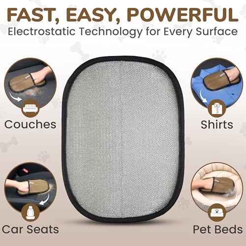 KEYVOZ Pet Hair Removal Glove for Cats and Dogs, Electrostatic Magic Brush Pet Hair Remover for Dog Couch, Available in Blue, Purple, Pink, Brown- Perfect for Pet Owners (Brown) - color: Brown