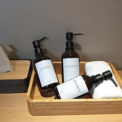Shampoo Dispenser for Shower Wall, Shampoo and Conditioner Dispenser with 16 Waterproof Labels, No Drill Shower Soap Dispenser Bathroom, Shower Soap Dispenser Wall Mounted,17oz, 3 Pack, Amber - color: 1-amber Bottle + Black Pump