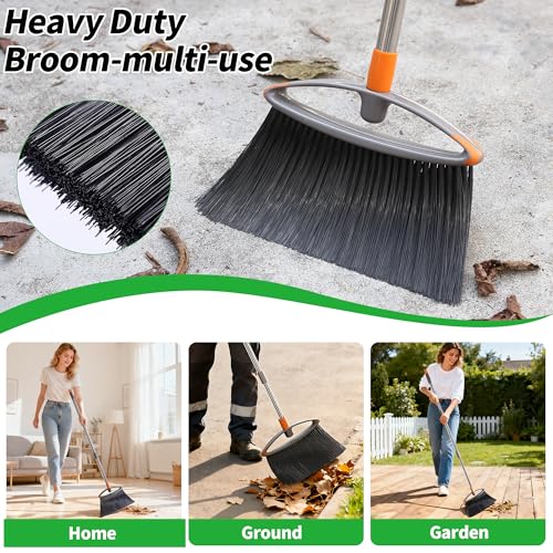 2 Pack Stiff Bristle Broom for Sweeping Indoor, Heavy Duty Broom with Collapsible Handle, Ideal for Indoor Outdoor Hardwood Floors Kitchen Salon Camping Cat Pets Hair Home Room Office, Gray - size: Unflagged Bristle-2 Pack