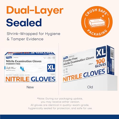 Supmedic Medical Soft Max™ Nitrile Exam Gloves, 100 Count Latex-Free Powder-Free Non-Sterile Food Safe Disposable Glove, Blue - color: Blue (X-large)