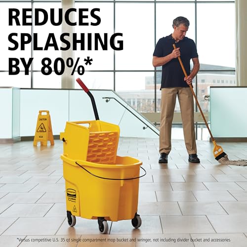 Rubbermaid Commercial Products WaveBrake 26 Qt. Side-Press Mop Bucket and Wringer Combo on Wheels, Yellow, for Professional/Industrial/Business Heavy-Duty Floor Cleaning/Mopping - size: 26 Qt