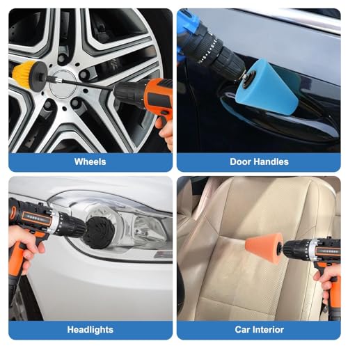 Linkstyle 8PCS Wheel Polishing Pads Kit for Drill, Foam Buffing Cone, Sponge Polishing Ball, with 1/4" Hex Extension Holder & Cleaning Brush for Car Rim, Wheel Hub, Motorcycle, Aluminum,Metal - style: Cone & Ball_8PCS