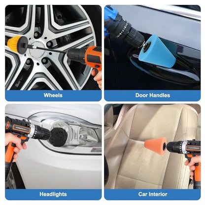 Linkstyle 8PCS Wheel Polishing Pads Kit for Drill, Foam Buffing Cone, Sponge Polishing Ball, with 1/4" Hex Extension Holder & Cleaning Brush for Car Rim, Wheel Hub, Motorcycle, Aluminum,Metal - style: Cone & Ball_8PCS
