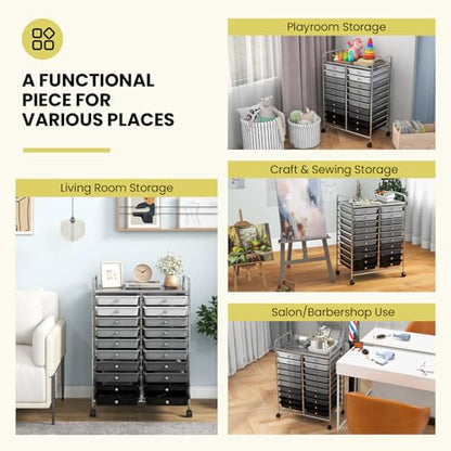 DREAMADE Rolling Cart with Storage Drawers, Utility Cart with Removable Plastic Drawers, Lockable Wheels, Art Cart for Classroom Organization Art Supplies Office Scrapbook (20 Drawers, Mixed-black) - color: Mixed-black, style: 20 Drawers
