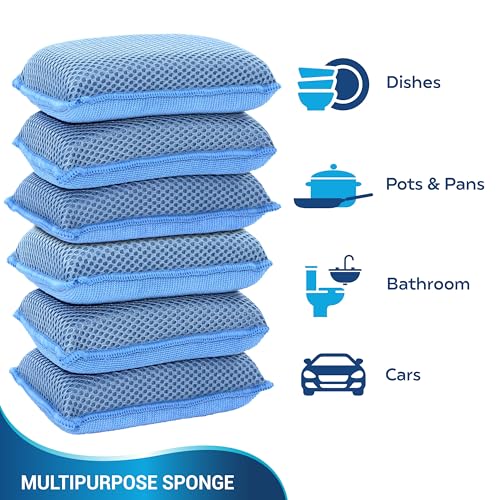 Miracle Microfiber Kitchen Sponge by Scrub-It (6 Pack) - Non-Scratch Heavy Duty Dishwashing Cleaning sponges- Machine Washable - (Blue) - color: Blue