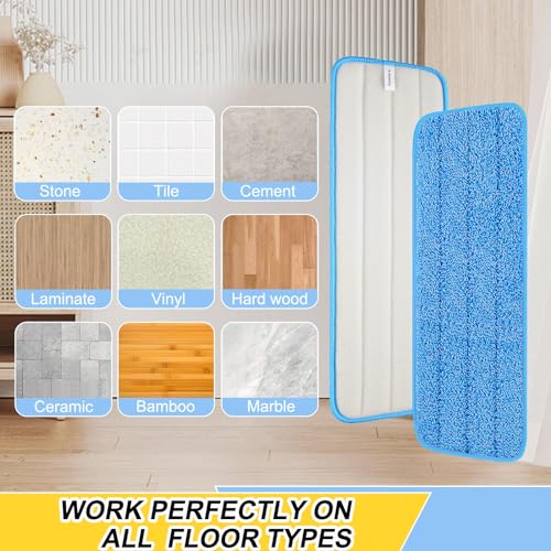 3 Pack 16.5 inch Reusable Mop Pads Microfiber Spray Mop Replacement Heads for Wet/Dry Mops Compatible with Bona Floor Care System (Blue) - color: Blue