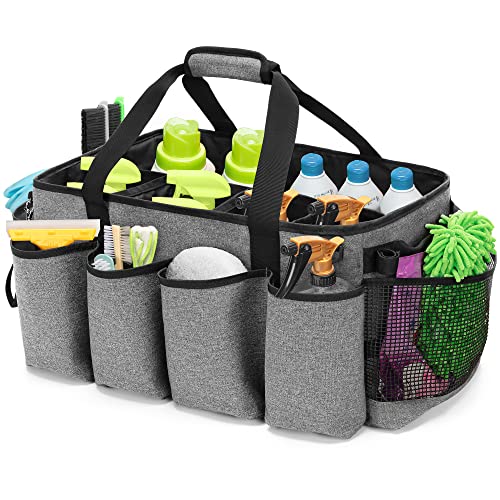 HODRANT Extra-Large Cleaning Caddy, Organizer with Handles for Cleaning Tools & Products Storage, Large Capacity Tote Bag for Car, Home & Housekeeping Work, Gray - color: Gray