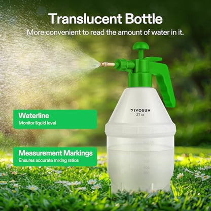 VIVOSUN 27oz Pump Sprayer, Handheld Garden Water Sprayer Bottle with Adjustable Brass Nozzle, for Spraying Plants, Flowers, Weeds and Cleaning, Green - color: Green, size: 27oz