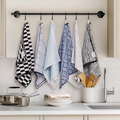 RECYCO Waffle Kitchen Towel Set of 2 - Quick Dry Microfiber Sustainable Dish Towels - Ultra Absorbent Reusable Cleaning Tea Towels - Lightweight Hand Towels,16”x 28”, Black & White Mirage - color: Black & White Mirage