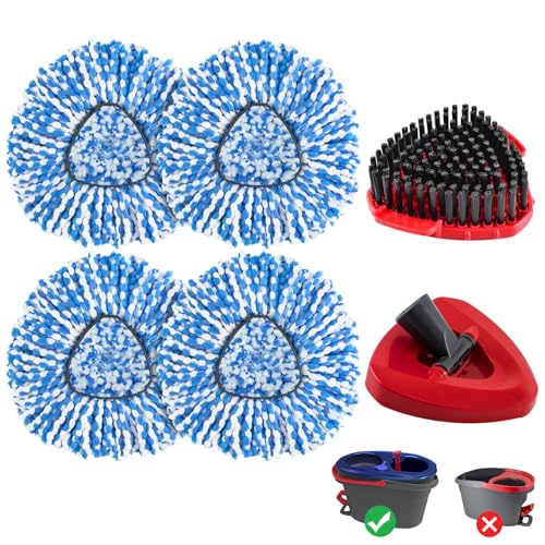 6 Pack Mop Heads Replacements for Ocedar RinseClean 2-Tank System, Spin Mop Replacement Head for O Cedar, Includes 4 Microfibe mop Refills, 1 Upgrade Scrubber Mopping Head and 1 Mops Base for Cleaning - size: 2 Tank-6pack