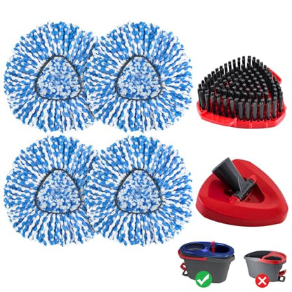 6 Pack Mop Heads Replacements for Ocedar RinseClean 2-Tank System, Spin Mop Replacement Head for O Cedar, Includes 4 Microfibe mop Refills, 1 Upgrade Scrubber Mopping Head and 1 Mops Base for Cleaning - size: 2 Tank-6pack