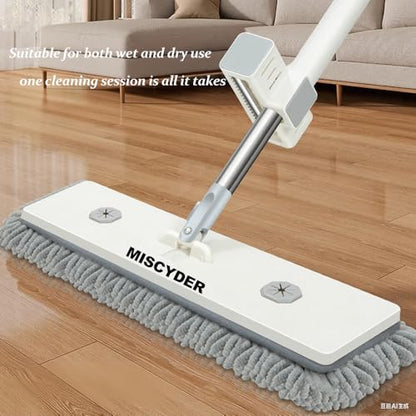 Hand-Free Self Microfiber Cleaning Mop Set - Dry & Wet Use for Hardwood Floors，Wood，Tile & Vinyl with 2pcs Large 45cm/17.72inch Washable Chenille Pads (Mop with 2 Fibers)