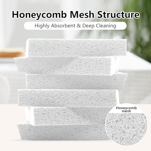 Cellulose Sponges, Large Size 4" x 6" x 1" - Heavy Duty Scrub Kitchen Sponge, Clean Tough Messes Without Scratching Kitchen Cleaning Pads, Pop Up Eco DIY (6 Pack), White - color: White