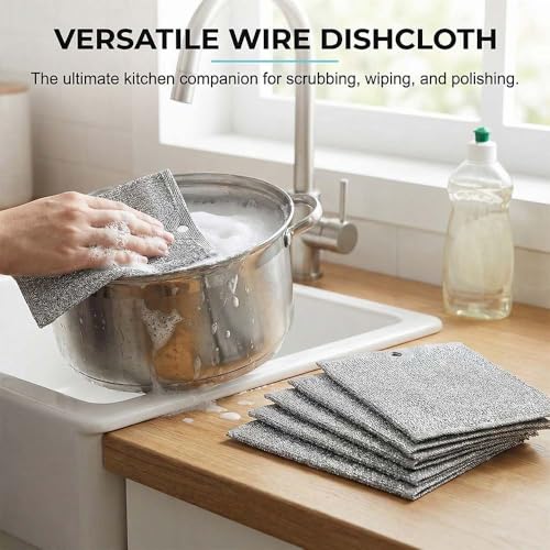 Fliwos Multipurpose Wire Dishwashing Rags, Non-Scratch Metal Wire Dishcloth, Reusable Cleaning Cloth, Thickened Metal Scrubbing Pads Kitchen Towels for Sinks, Dishes, Pots, Pans (10 Pcs) - color: 10 Pcs