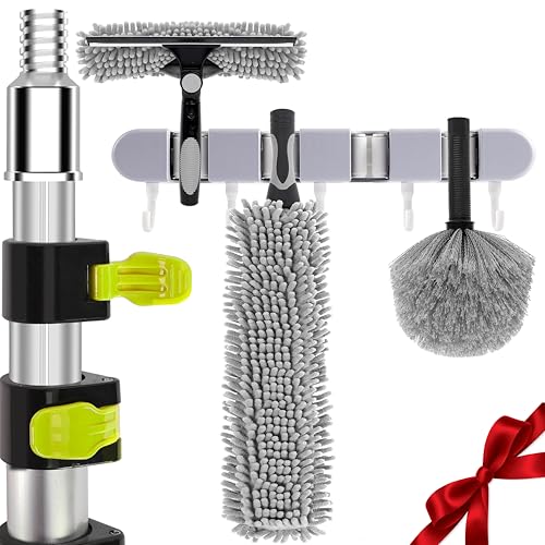 【Upgrade Anti Rotation 】 20FT High Reach Duster Kit,Lightweight Aluminum Alloy Extension Rod,5-Piece Set,210° Steering Head Clean Various Angle,for Cleaning Ceiling,High Wall - size: 12FT