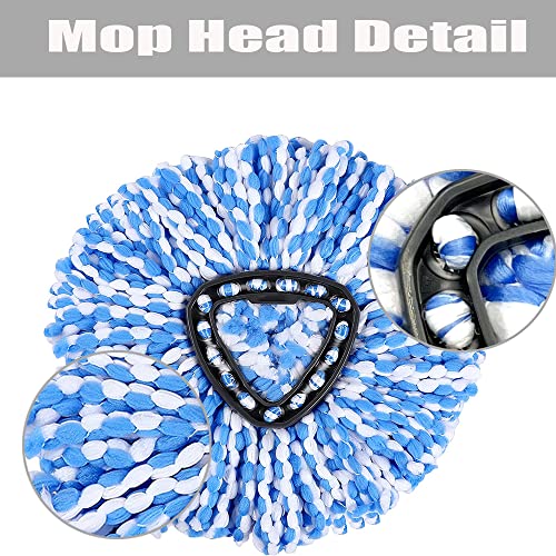 ANREKEYH Spin Mop Head, Base, Handle Replacement for O-ceda EasyWring RinseClean Microfiber Spin Mops, 2 Microfiber Mop Refills, 1 Triangle Head Cover and 30-58in Handle (Blue (2-Tank System)) - color: Blue(2 Tank System)