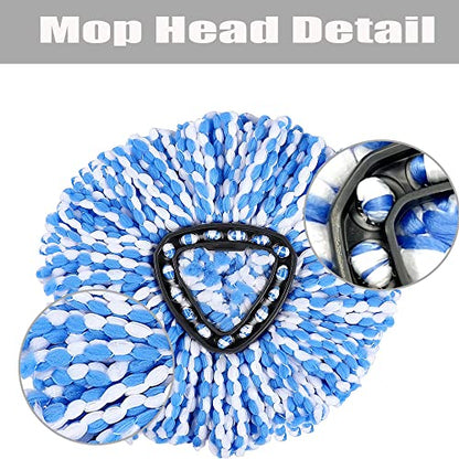 ANREKEYH Spin Mop Head, Base, Handle Replacement for O-ceda EasyWring RinseClean Microfiber Spin Mops, 2 Microfiber Mop Refills, 1 Triangle Head Cover and 30-58in Handle (Blue (2-Tank System)) - color: Blue(2 Tank System)