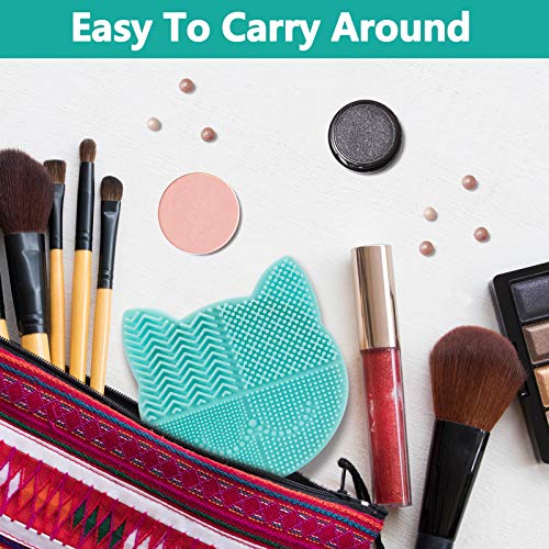 TailaiMei 2 in 1 Makeup Brush Cleaning Mat With Drying Holder, Silicon Cat Shaped Cleaner Pad, Cosmetic Organizer Rack, Portable Washing Tool for Makeup (Green) - color: Green, Cleaner sponge with brush holder
