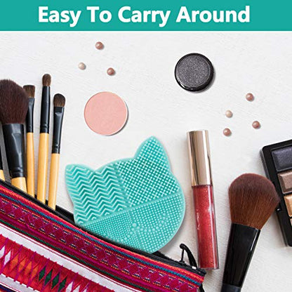 TailaiMei 2 in 1 Makeup Brush Cleaning Mat With Drying Holder, Silicon Cat Shaped Cleaner Pad, Cosmetic Organizer Rack, Portable Washing Tool for Makeup (Green) - color: Green, Cleaner sponge with brush holder